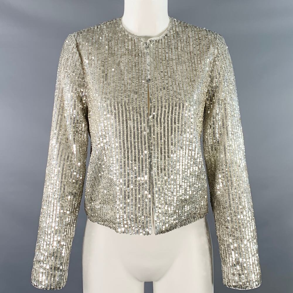 ALICE + OLIVIA Size S Silver Polyester Sequined Stripe Jacket Blazer - Picture 1 of 7